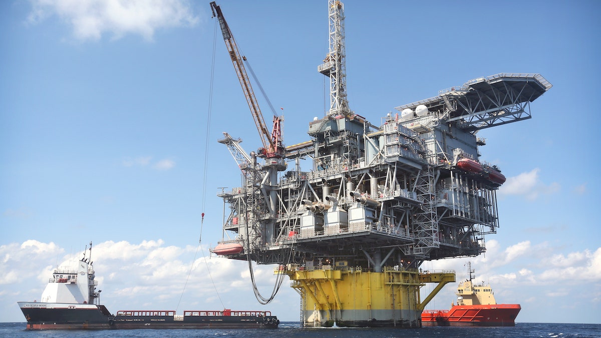 An offshore drilling and production platform, the world's deepest offshore rig, is pictured in the Gulf of Mexico.