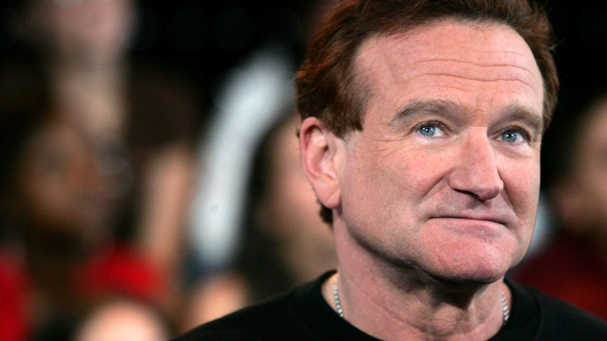 Robin Williams close up in black t-shirt