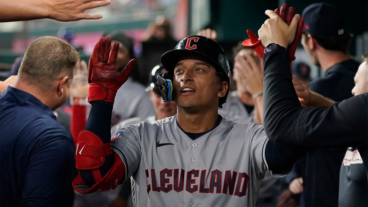 Bo Naylor celebrates after a home run
