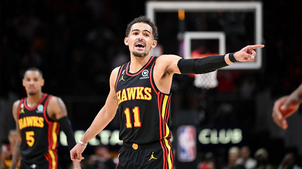 Trae Young plays against the Celtics in the playoffs