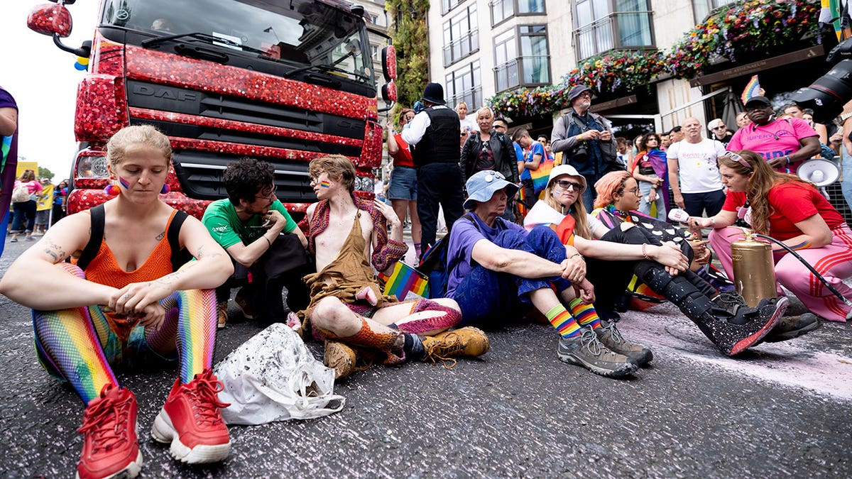 Just Stop Oil protesters at London Pride march