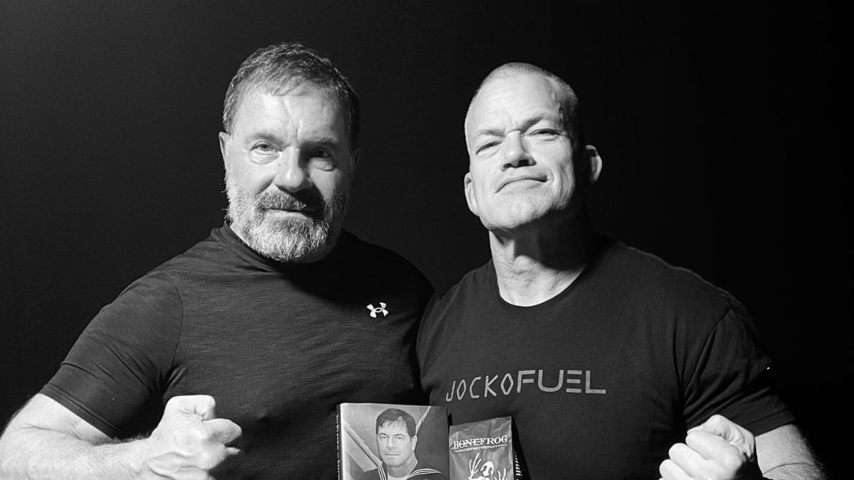 Drago Dzieran (left) after his interview with Jocko Willink on the "Jocko Podcast." Dzieran discussed his book "The Pledge to America: One Man's Journey from Political Prisoner to U.S. Navy SEAL." 