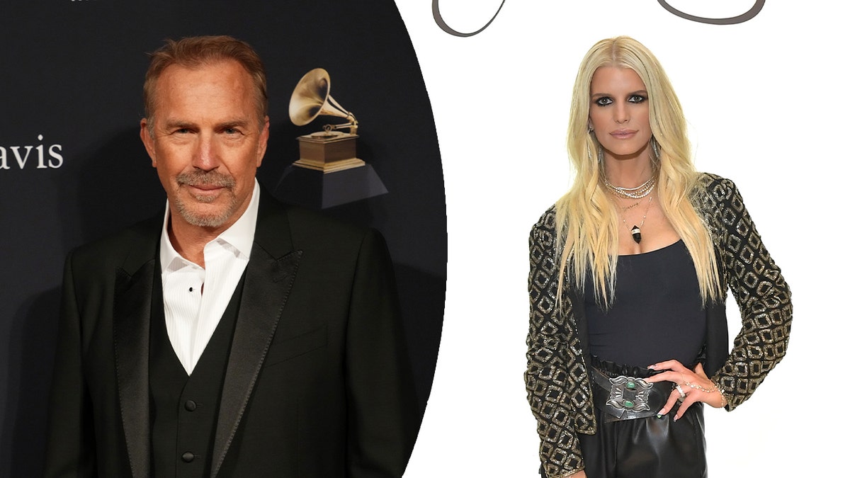 side by side of Kevin Costner and Jessica Simpson