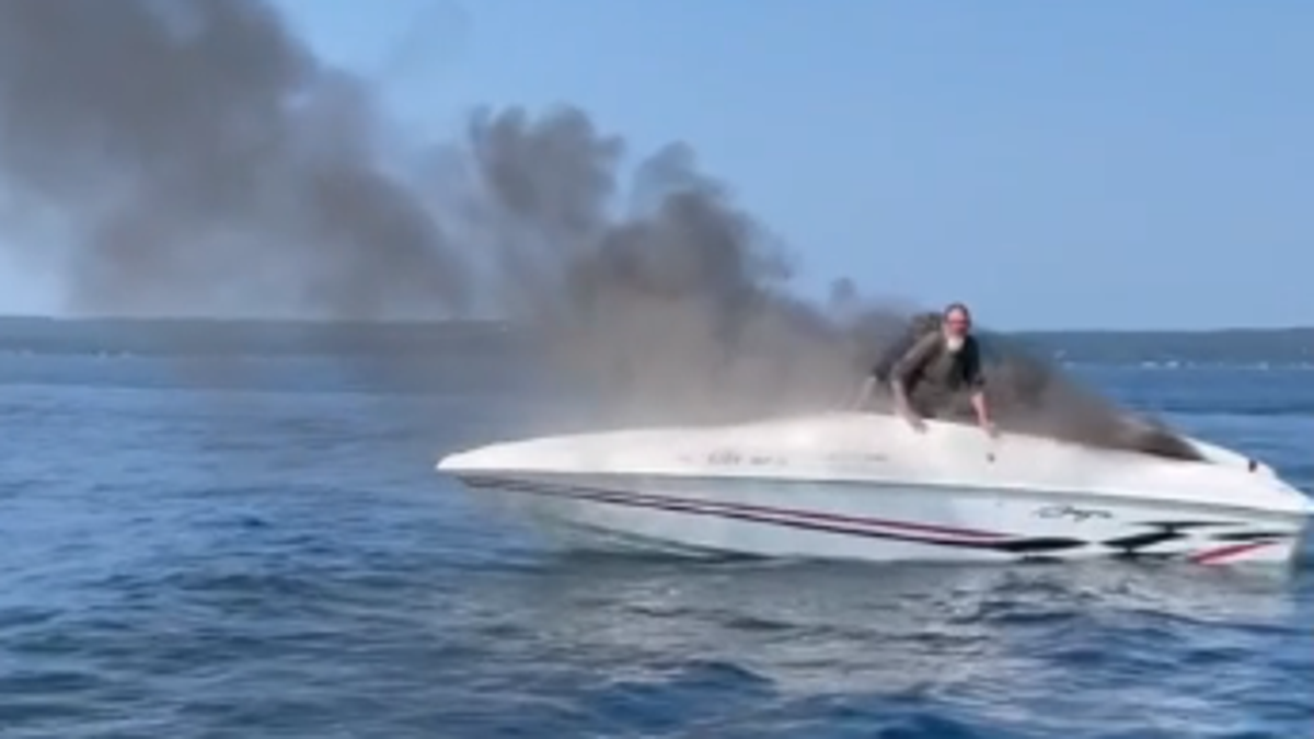 West Traverse Grand Bay boat catches fire