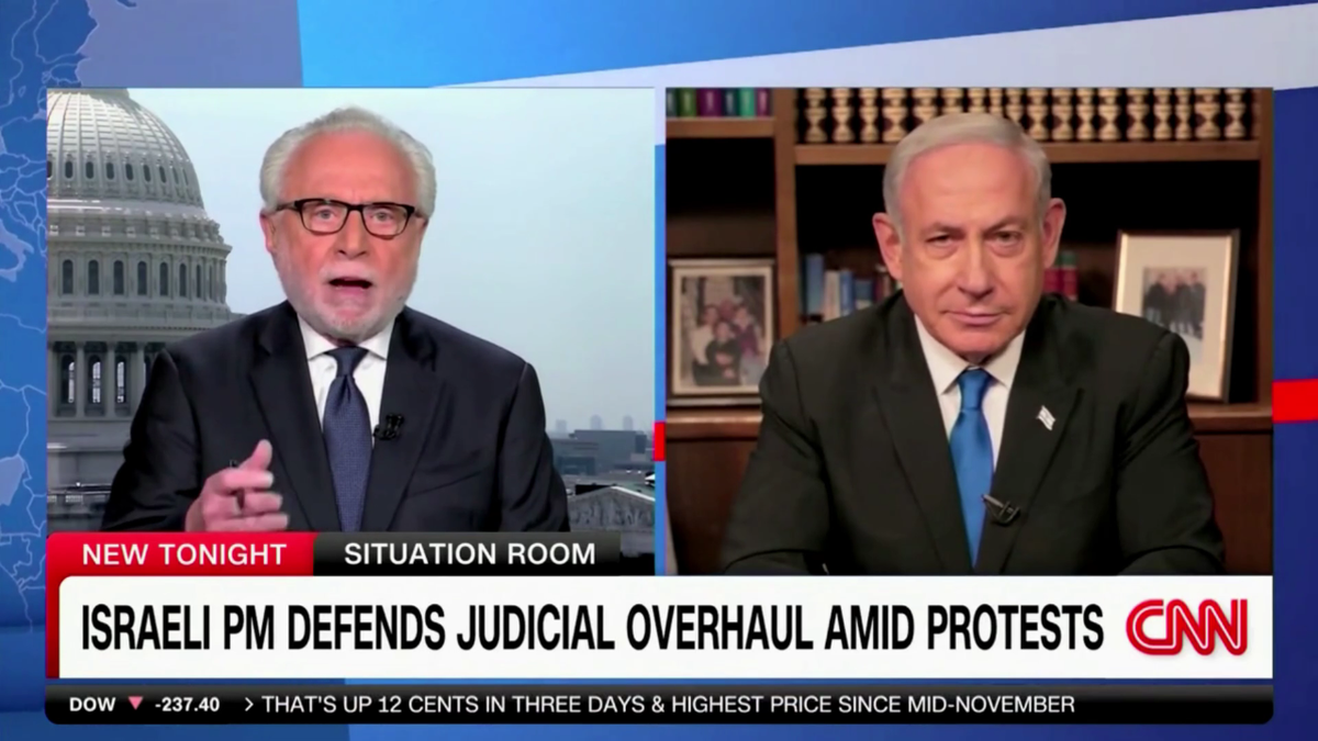 Blitzer then battled with Netanyahu over the passing of his judicial reform bill, calling it "disturbing" and arguing that the U.S. "has a lot more checks and balances" than Israel. 