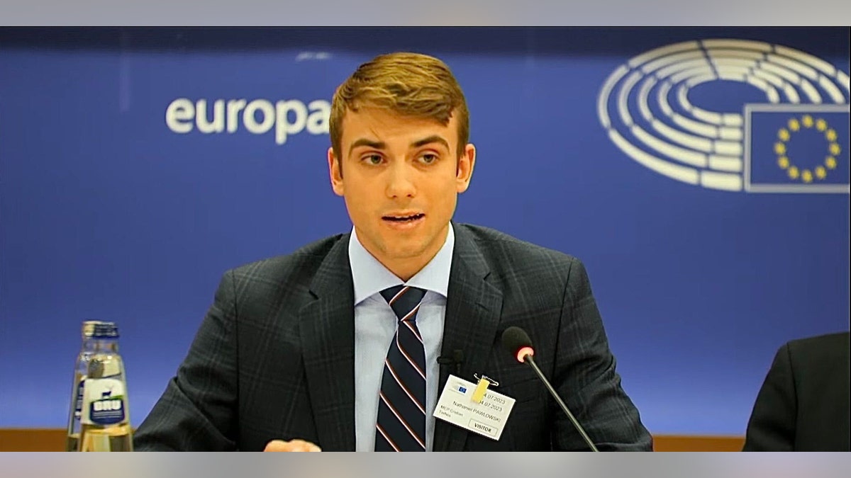 Nathaniel Pawlowski speaking to EU Parliament