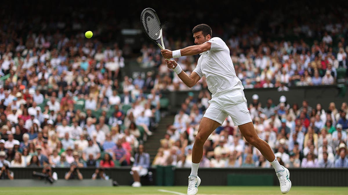 Novak Djokovic in action at Wimbledon