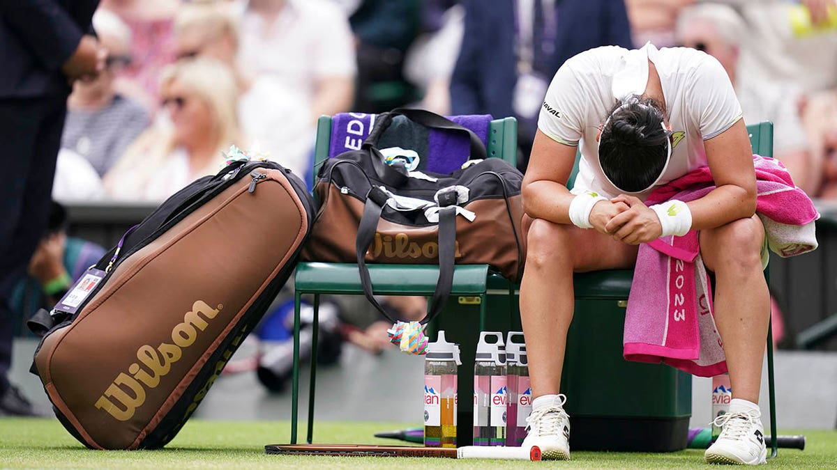 Ons Jabeur reacts at Wimbledon