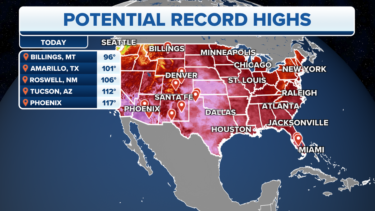 Potential record high temperatures in the U.S.