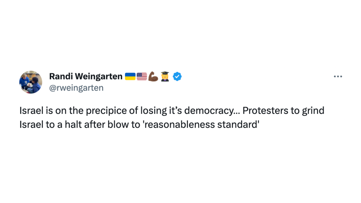 Randi Weingarten tweeted about the Israeli judicial reform protests.