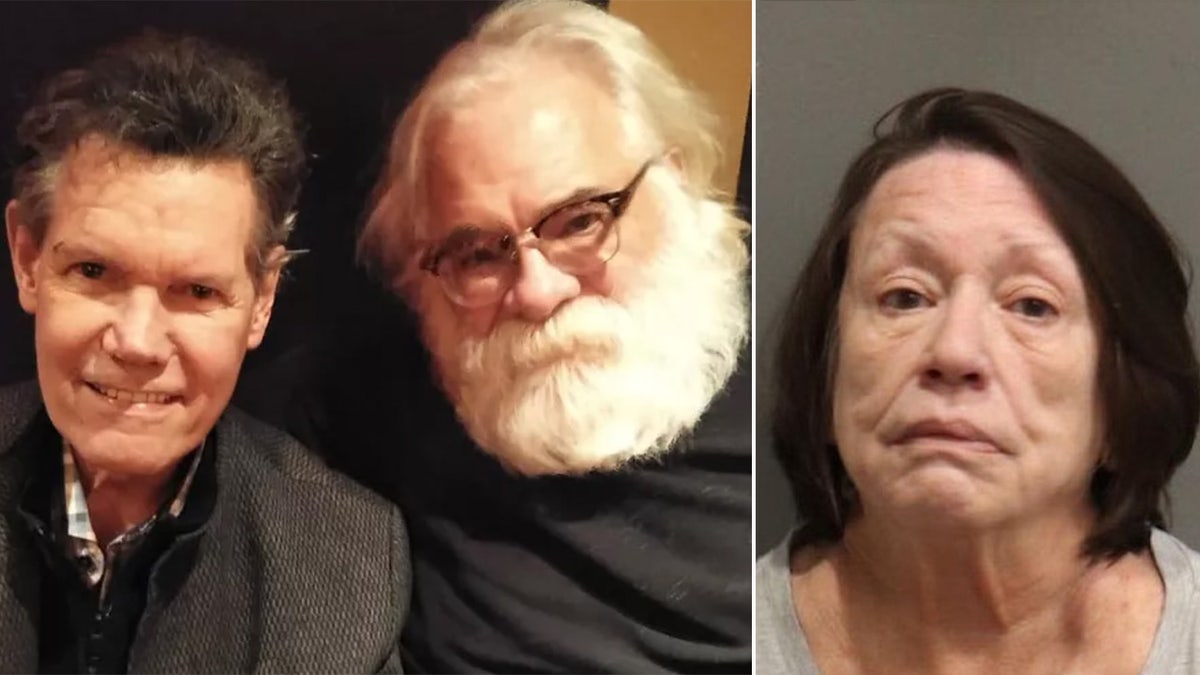Randy Travis poses with Thom Robert in left photo, right, a booking photo of Christine Roberts
