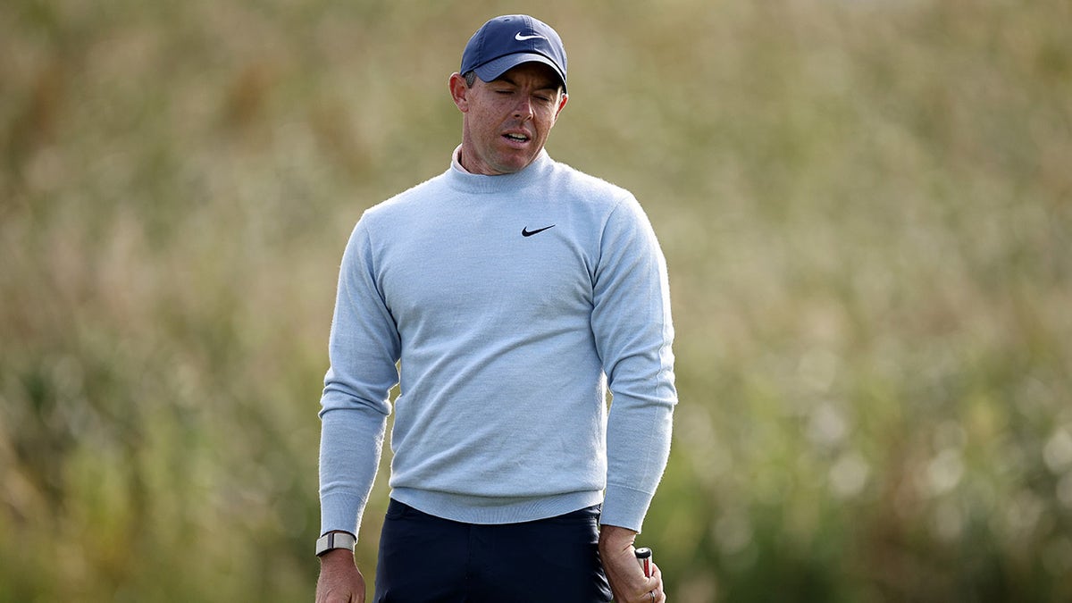 Rory McIlroy reacts on the 12th green