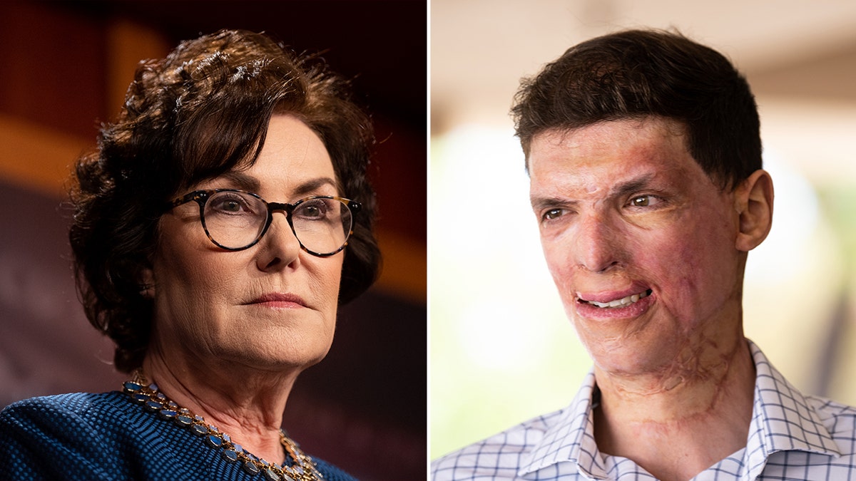 La senadora demócrata Jacky Rosen y el veterano de guerra Sam Brown