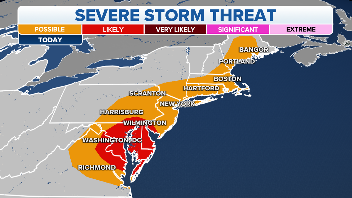 The threat of severe storms over the Northeast