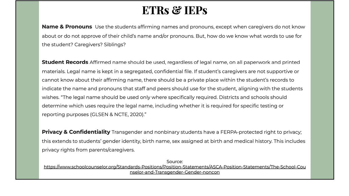 Materials from a training hosted by Columbus City Schools about using a student's preferred name 