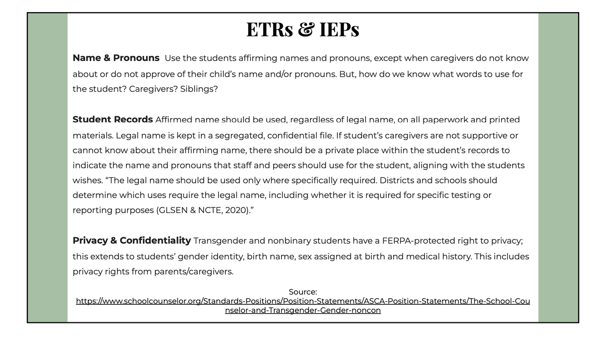 Materials from a training hosted by Columbus City Schools about using a student's preferred name