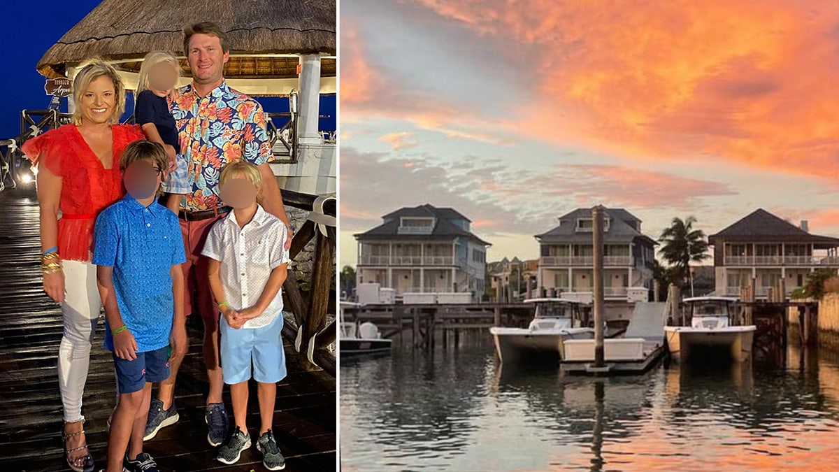 Lindsay Shiver poses with her family, left; vacation home at right