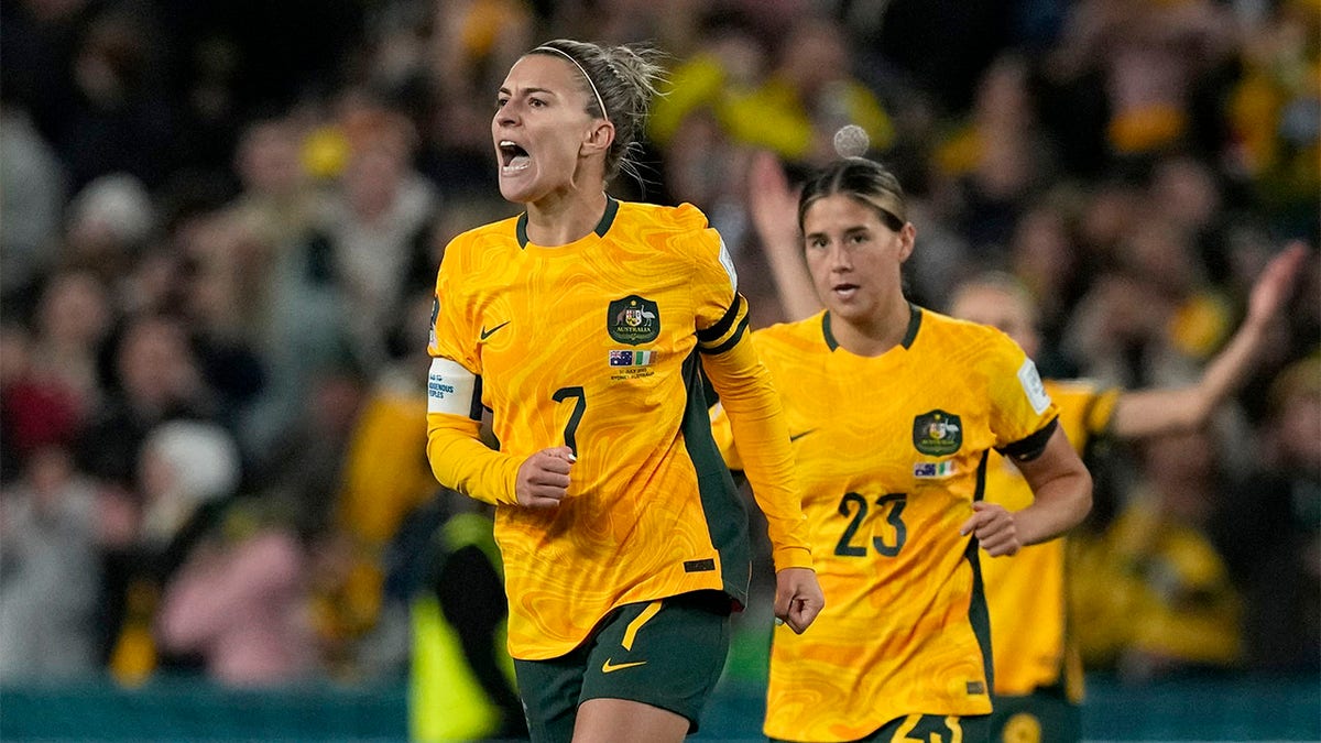 Steph Catley celebrates