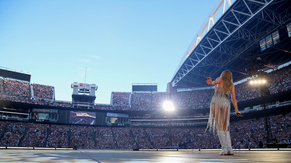 Taylor Swift on stage in Seattle