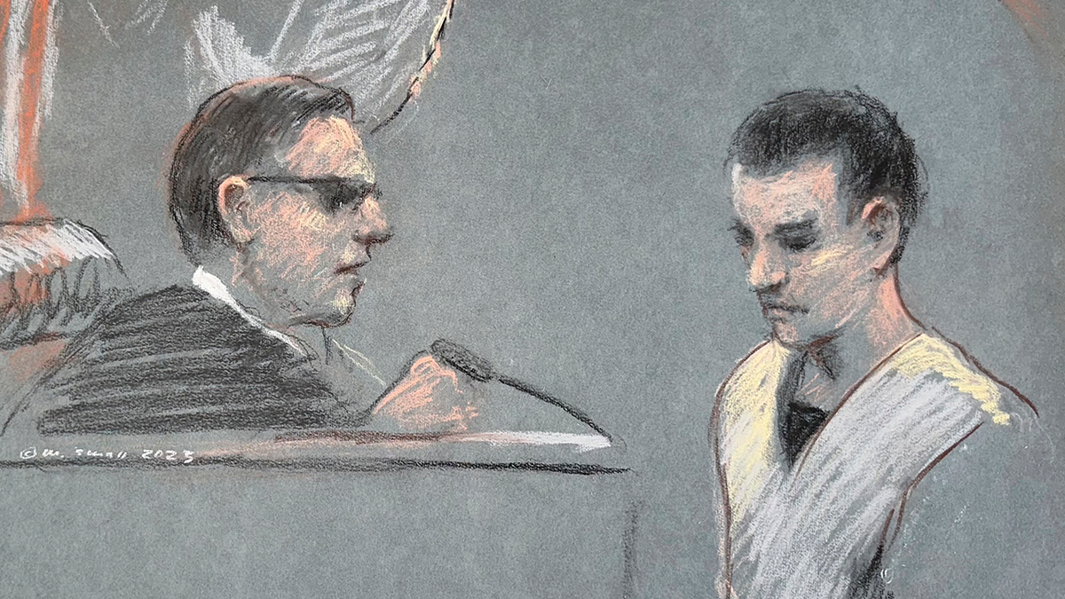 Depiction of Jack Teixeira in court