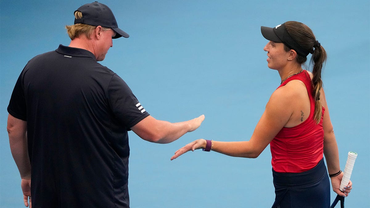 Jessica Pegula is congratulated by David Witt