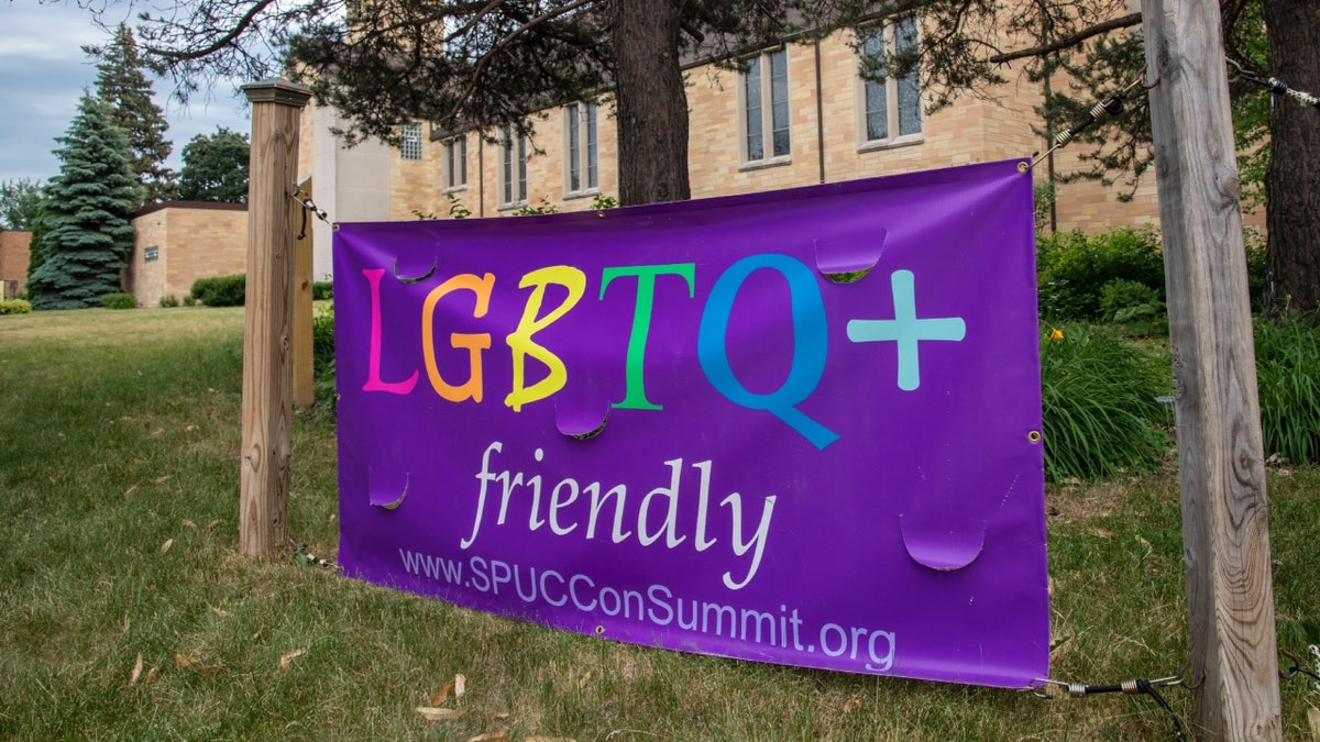 LGBTQ sign on the lawn of St. Paul's United Church of Christ