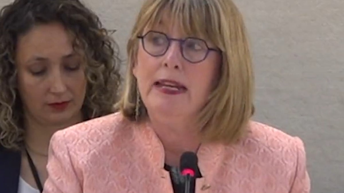 UN expert Fionnuala Ní Aoláin addressing the UN's Human Rights Council in March 2023