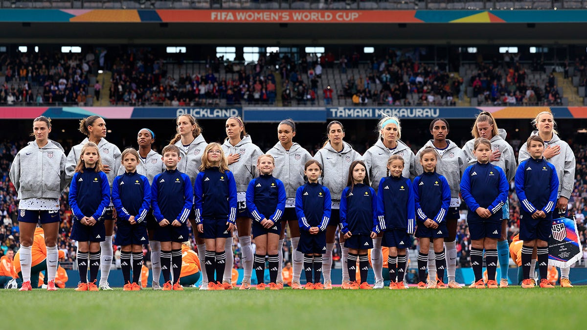 United States soccer players line up before the start of the FIFA Womens World Cup