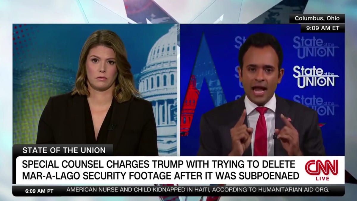 Republican presidential candidate Vivek Ramaswamy argued that former President Donald Trump was the victim of a "process crime" during an appearance on CNN Sunday.