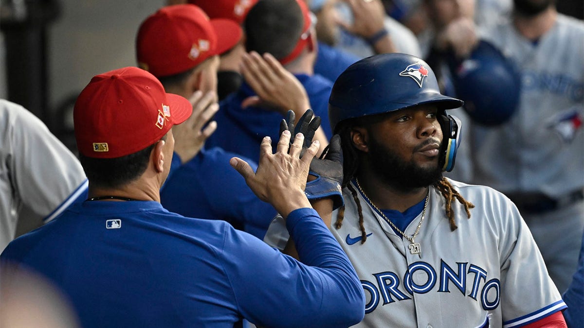 Vladimir Guerrero Jr. celebrates home run