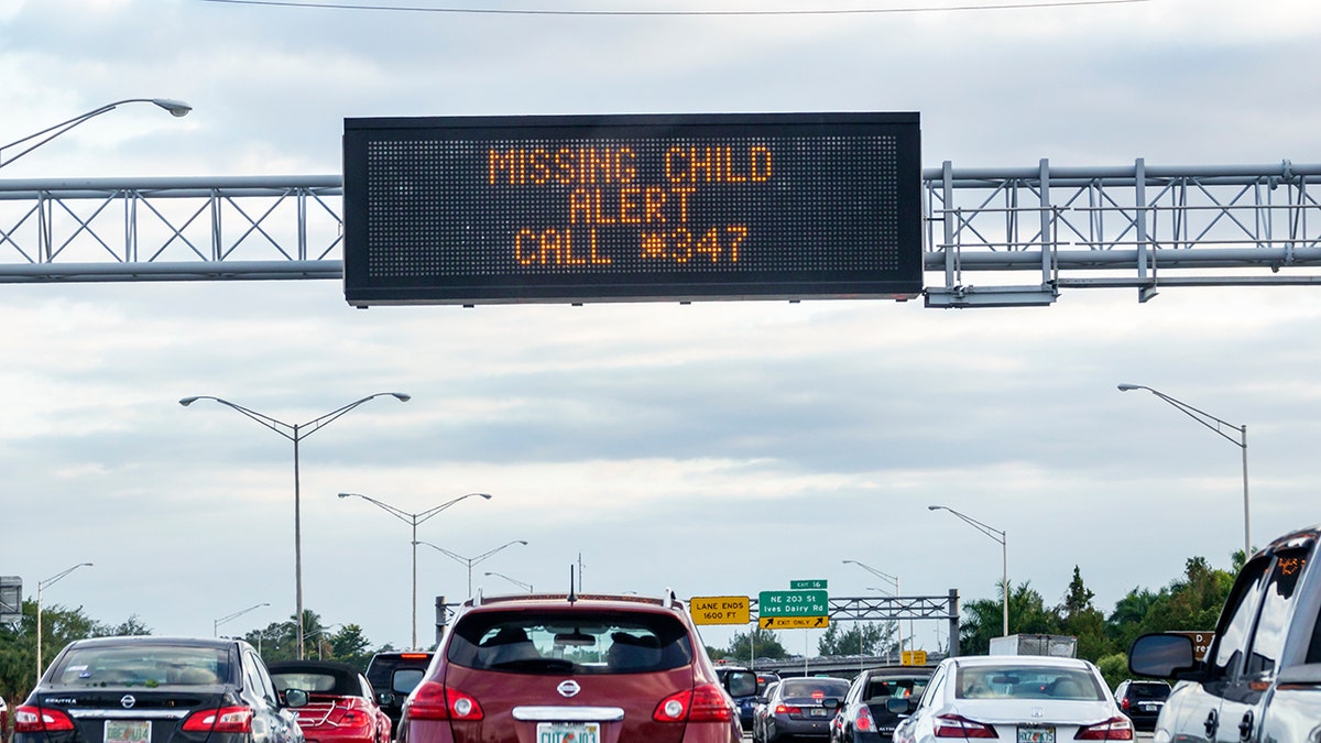 A highway sign for an Amber Alert