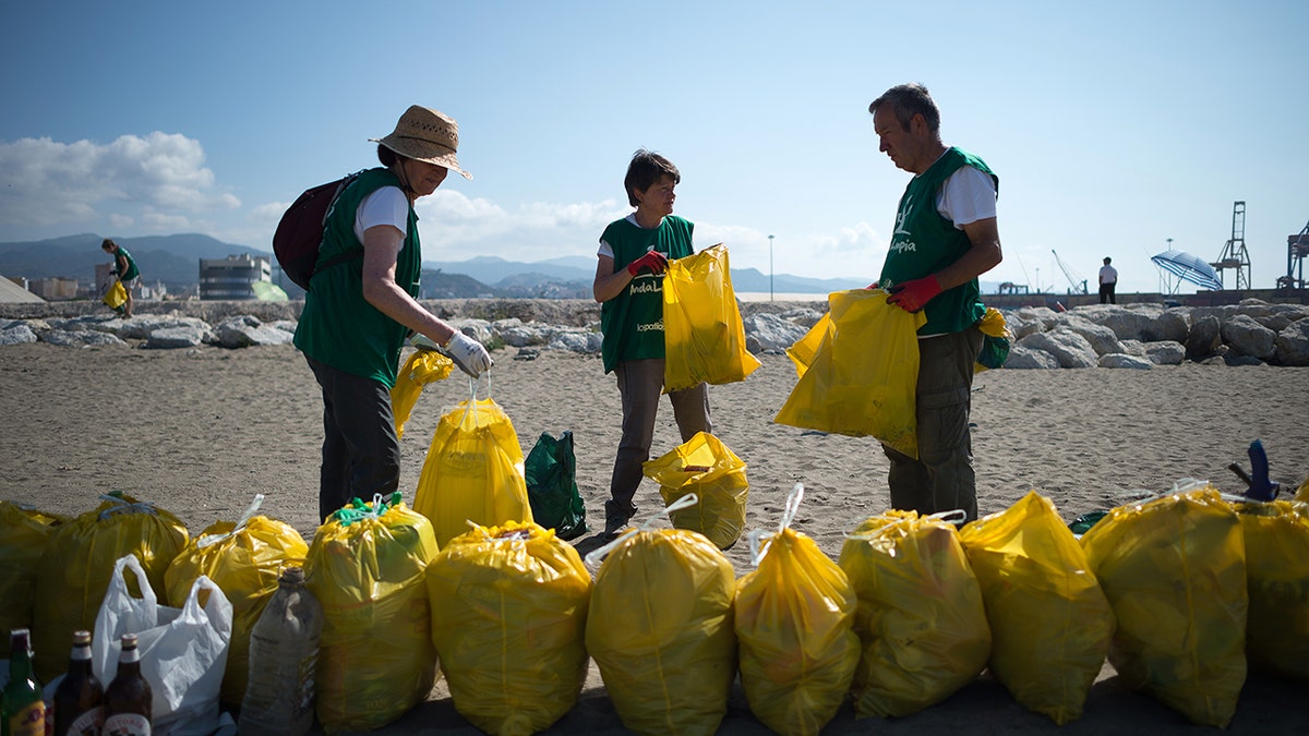 Volunteers cleaning up a beach