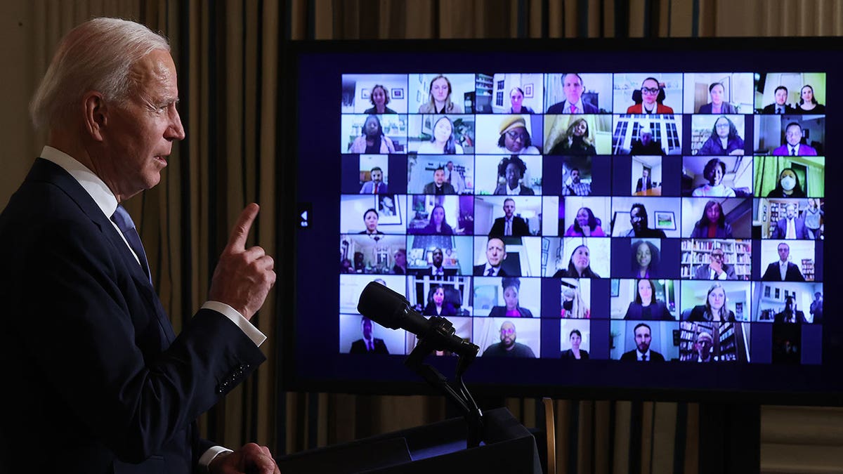 Biden speaks to presidential appointees via a virtual conference