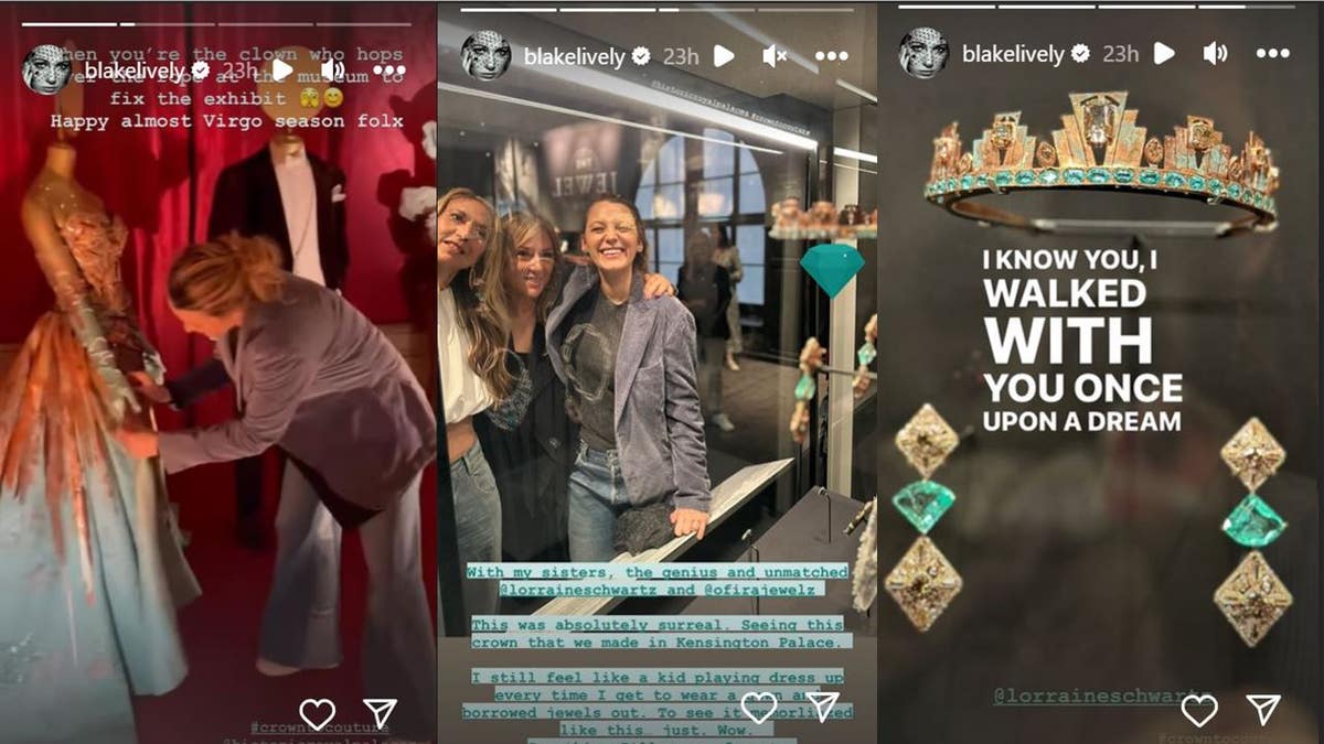 Blake Lively's Instagram Stories about her dress and crown at the Kensington Palace exhibit