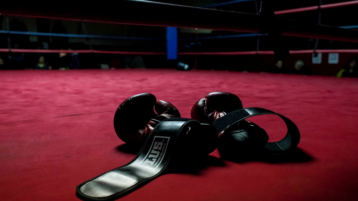 Boxing gloves in ring