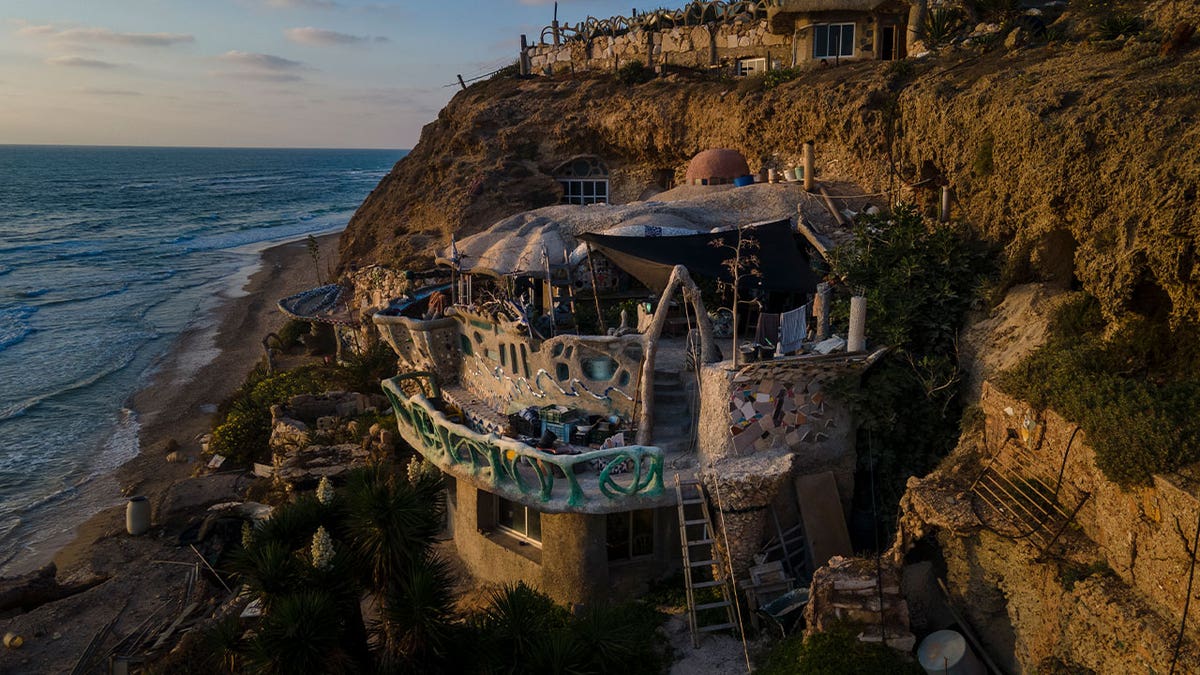 Nissim Kahlon's home, chiseled out of the sandstone cliffs, overlooks the Mediterranean Sea in Herzliya, Israel, on June 28, 2023. 