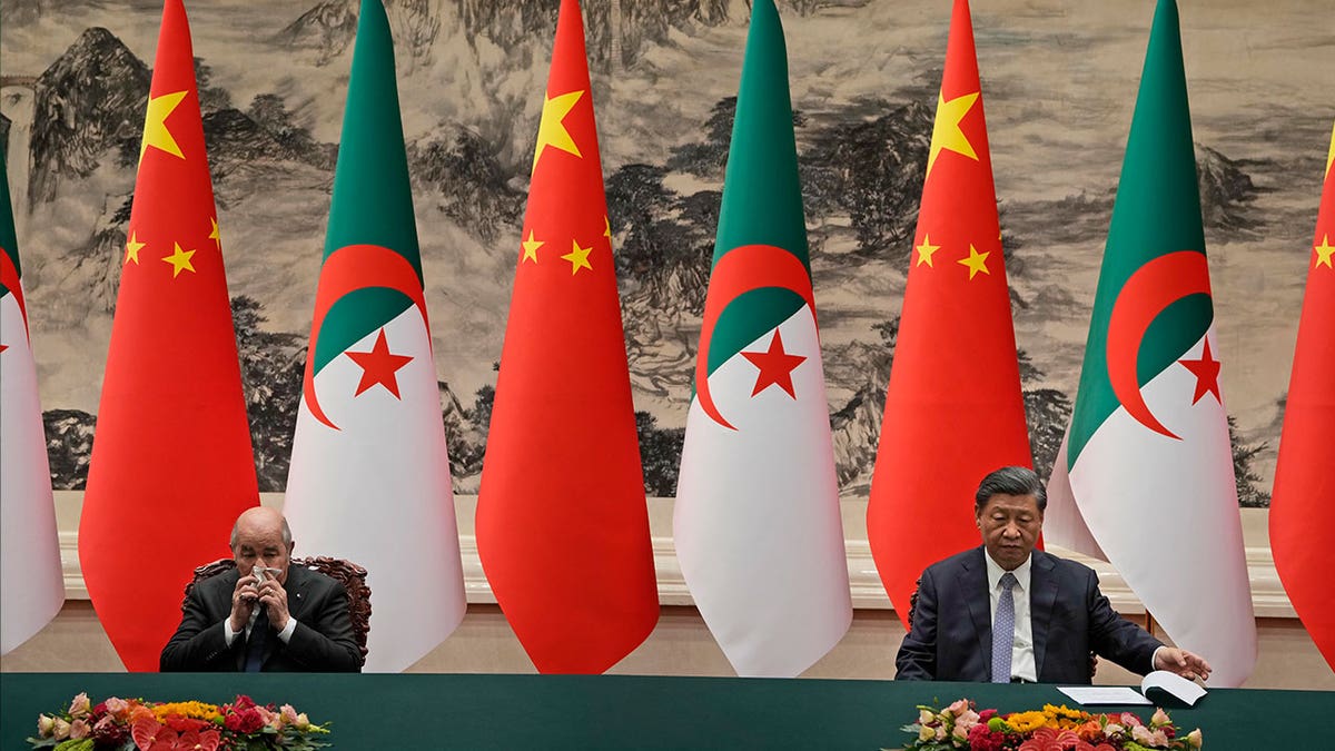 Chinese President Xi Jinping, right, and Algerian President Abdelmadjid Tebboune, left
