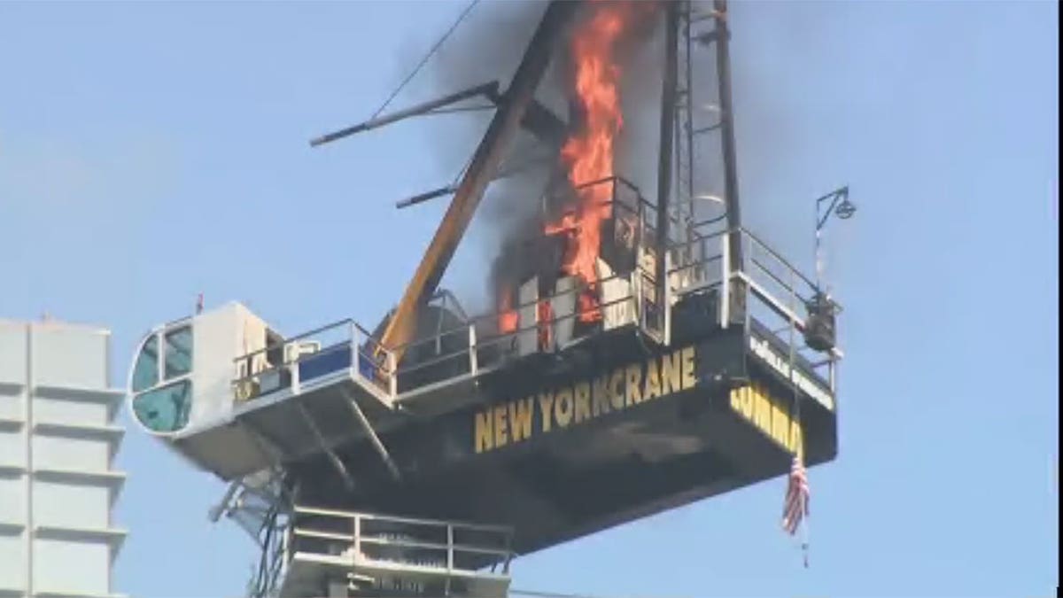 Fire from collapsed crane