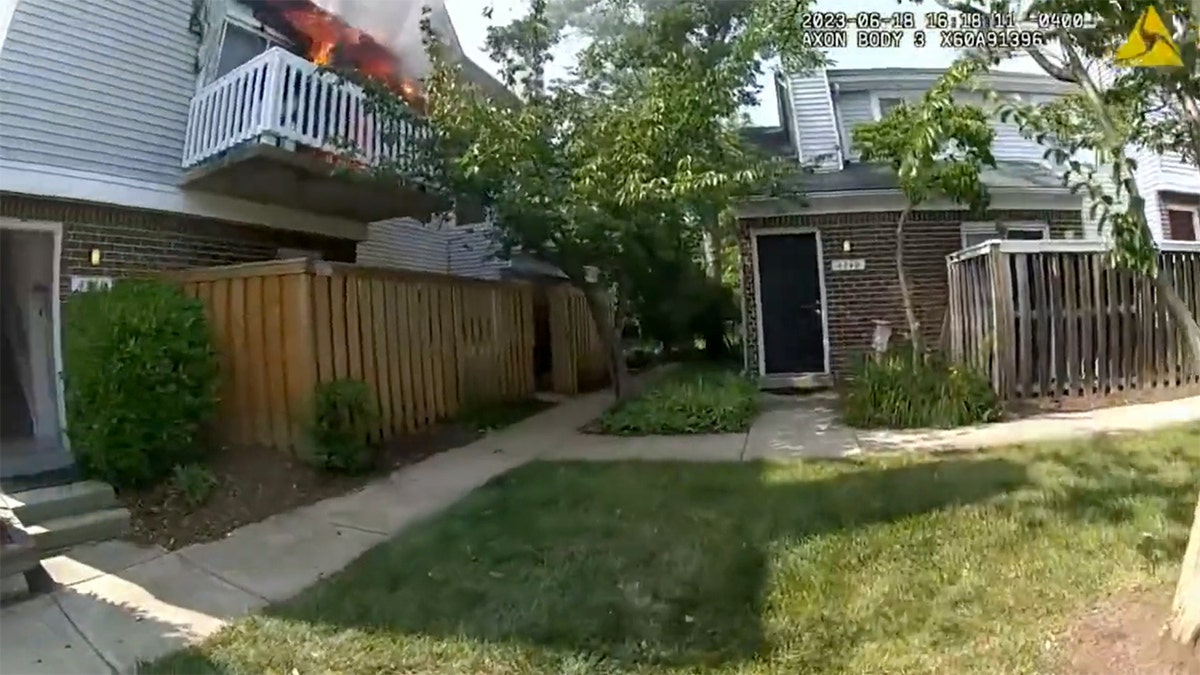 An outside view of the house fire in Fairfax County, Virginia