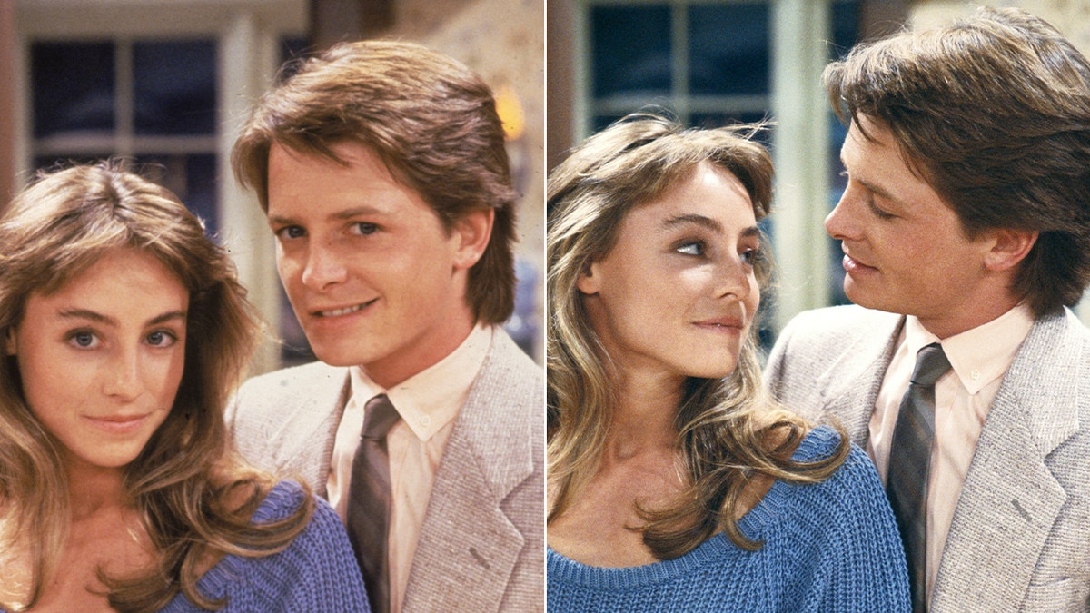 Michael J. Fox and Tracy Pollan on the set of "Family Ties" split Michael J. Fox looks longingly at Tracy Pollan on "Family Ties" set