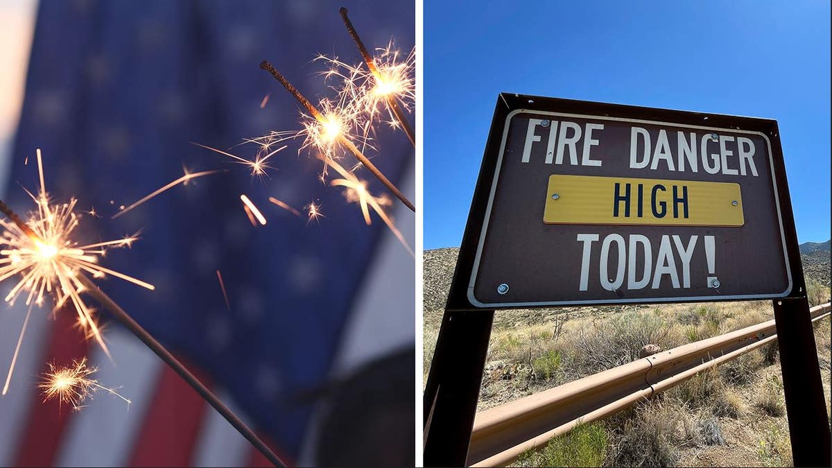 A split of a firecracker and a fire danger sign