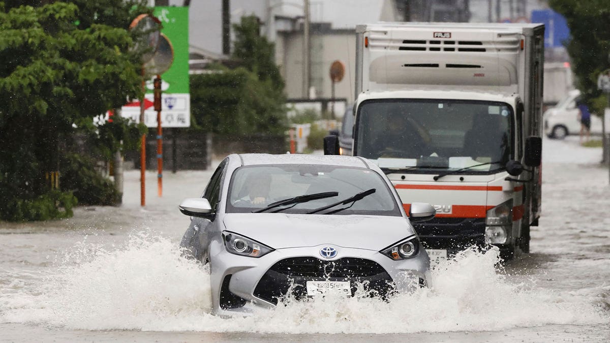flooded street in Japan