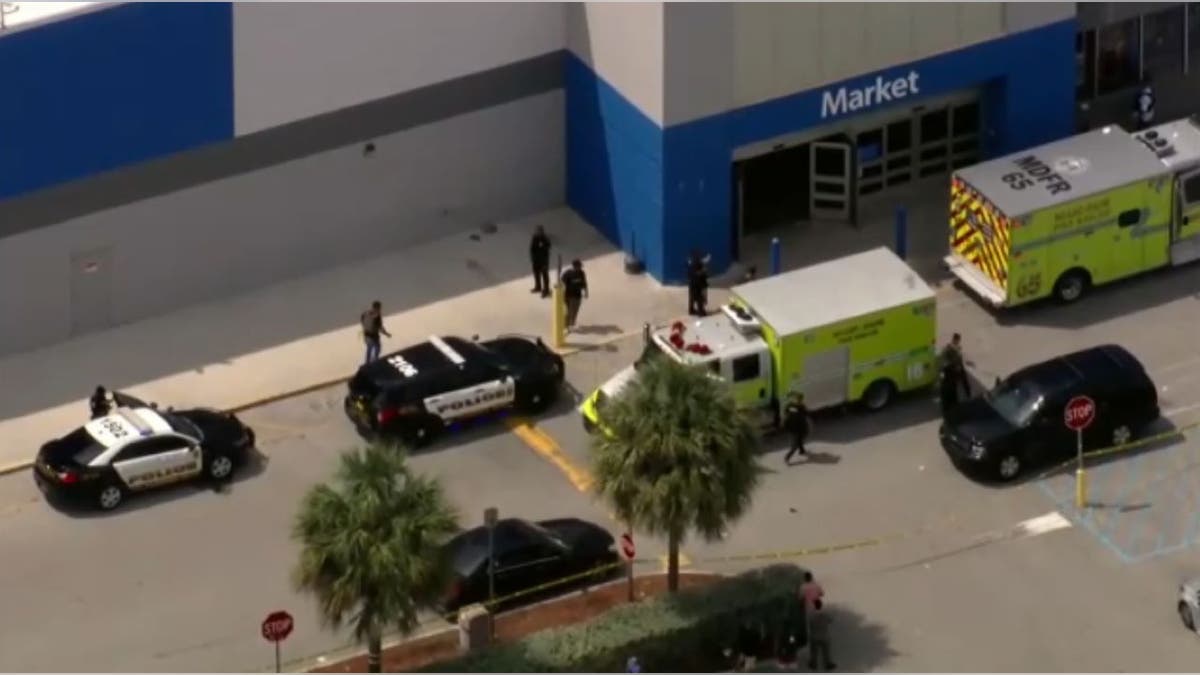 Aerials of police cars at Walmart