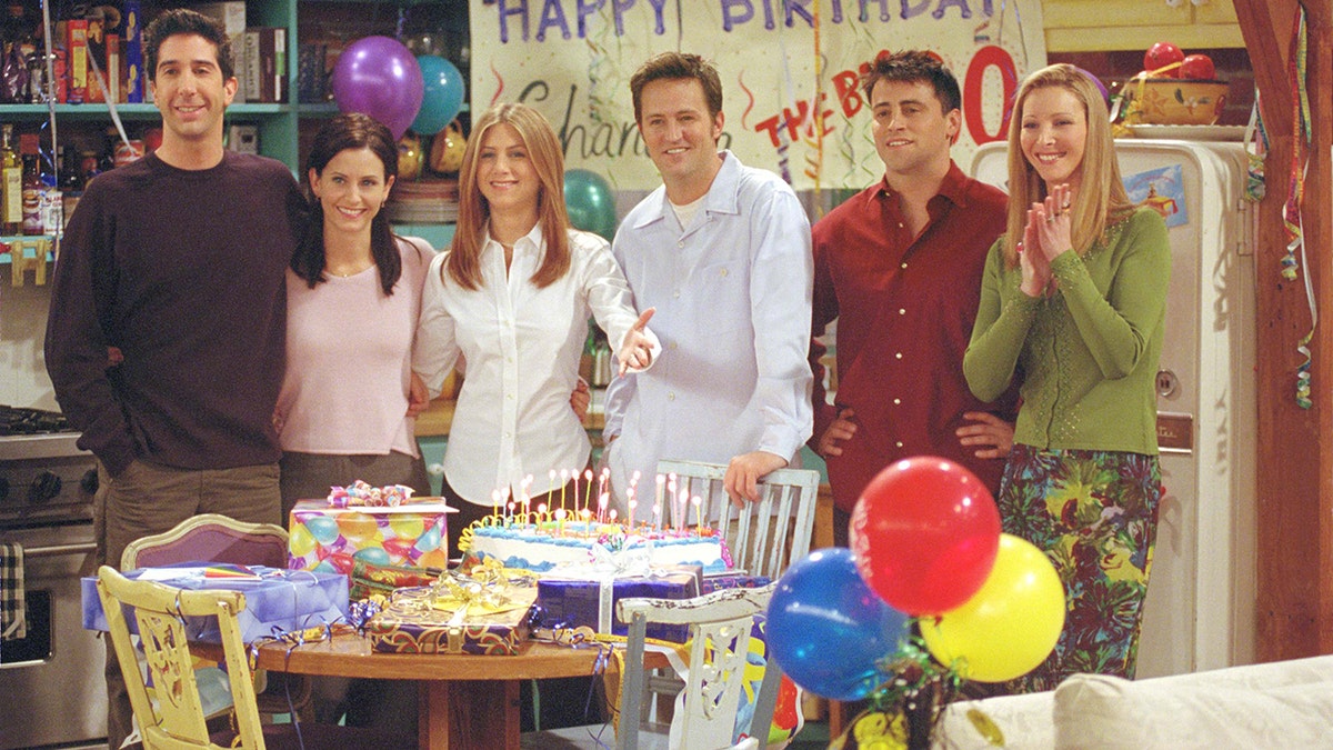 The "Friends" cast filming an episode for the show