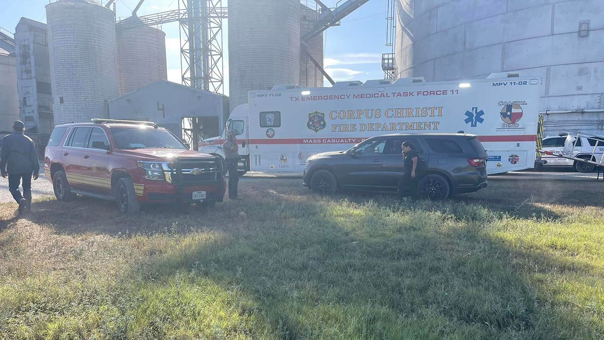 Texas emergency personnel respond to a grain elevator collapse