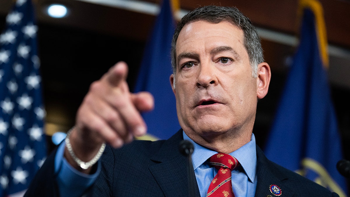 UNITED STATES - JUNE 14: Chairman Mark Green, R-Tenn., conducts a news conference ahead of the House Homeland Security Committee hearing to "Examine Secretary Mayorkas' Dereliction of Duty," in Cannon Building on Wednesday, June 14, 2023. (Tom Williams/CQ-Roll Call, Inc via Getty Images)