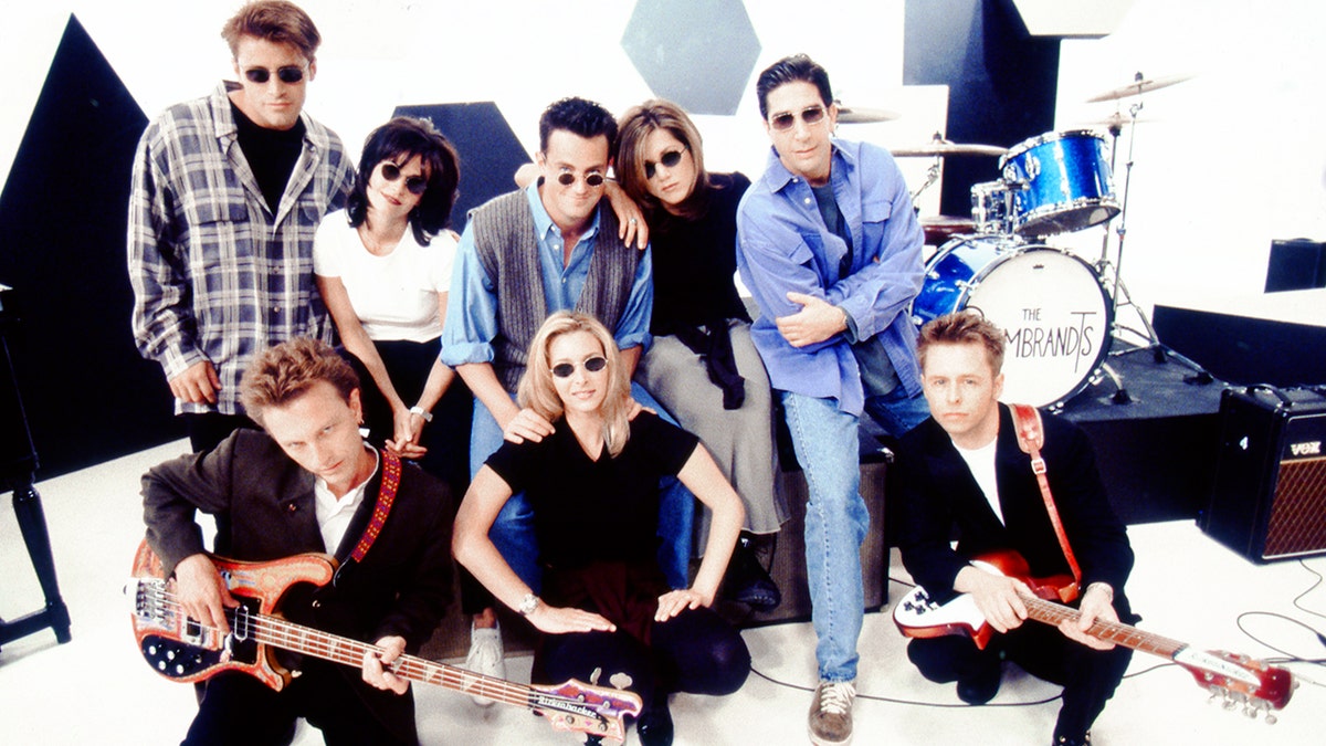 The cast of "Friends," filming the music video for "I'll Be There for You"