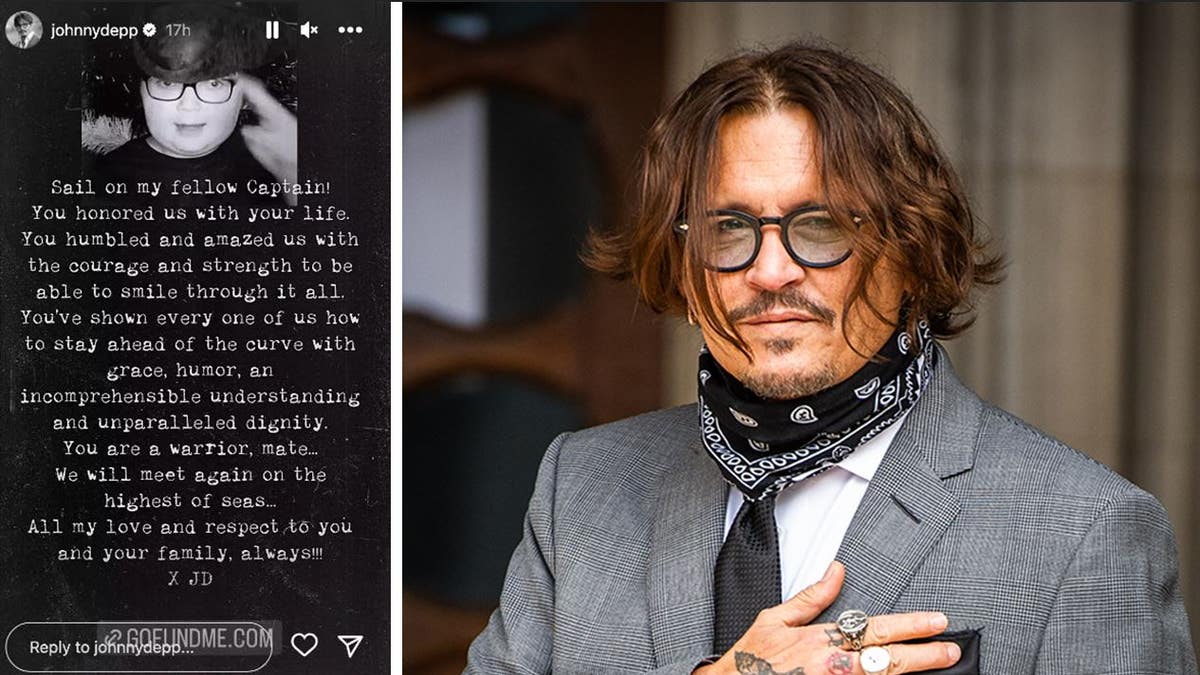 A split of Johnny Depp's tribute and a photo of him with his hand over his heart