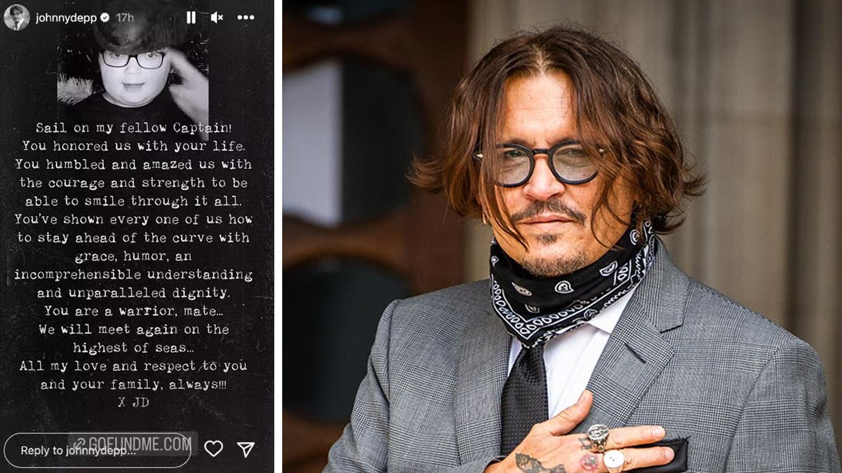 A split of Johnny Depp's tribute and a photo of him with his hand over his heart