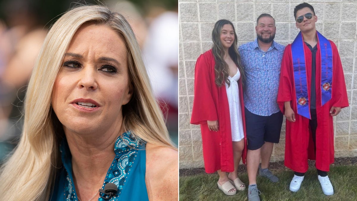 A split image of Kate Gosselin with Hannah, Jon and Collin Gosselin